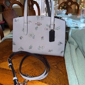 Coach Floral Satchel - Light Gray and Black